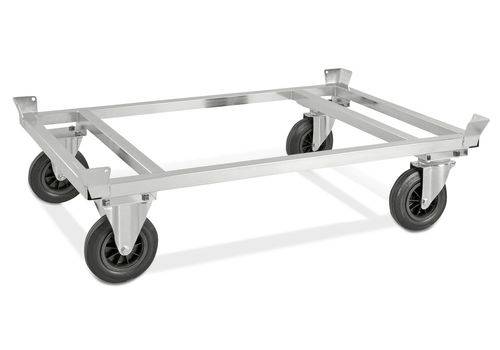 Fahrgestell KM für Euro-Paletten, verzinkt, Höhe 305 mm, 800 Kg, Vollgummirollen, Feststeller-1