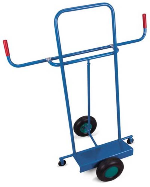 Plattenkarre DENIOS classic-line, Stahl, Luftbereifung, 2 Stützrollen, Schaufel 500x200mm, 250kg