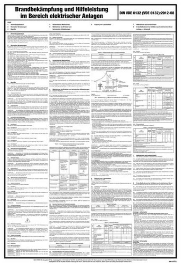 Sicherheitsaushang VDE-Bestimmungen zur Brandbekämpfung VDE 0132, Kunststoff, 500 x 810 mm