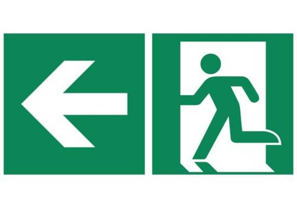 Rettungsschild "Rettungsweg links", ISO 7010, Kunststoff, LN, 400 x 200 mm, VE = 5 Stück