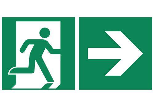 Rettungsschild "Rettungsweg rechts", ISO 7010, Kunststoff, LN, 400 x 200 mm, VE = 5 Stück-0