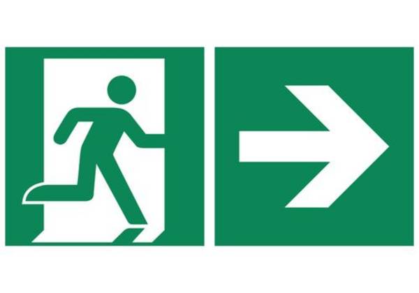 Rettungsschild "Rettungsweg rechts", ISO 7010, Kunststoff, LN, 400 x 200 mm, VE = 5 Stück