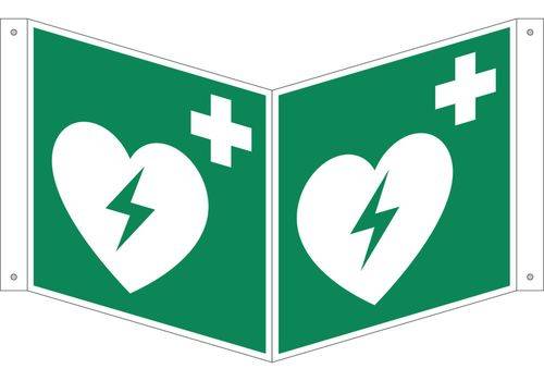 Nasenschild "Autom. ext. Defibrillator", ISO 7010, Kunststoff, LN, 200 x 200 mm, VE = 5 Stück-0