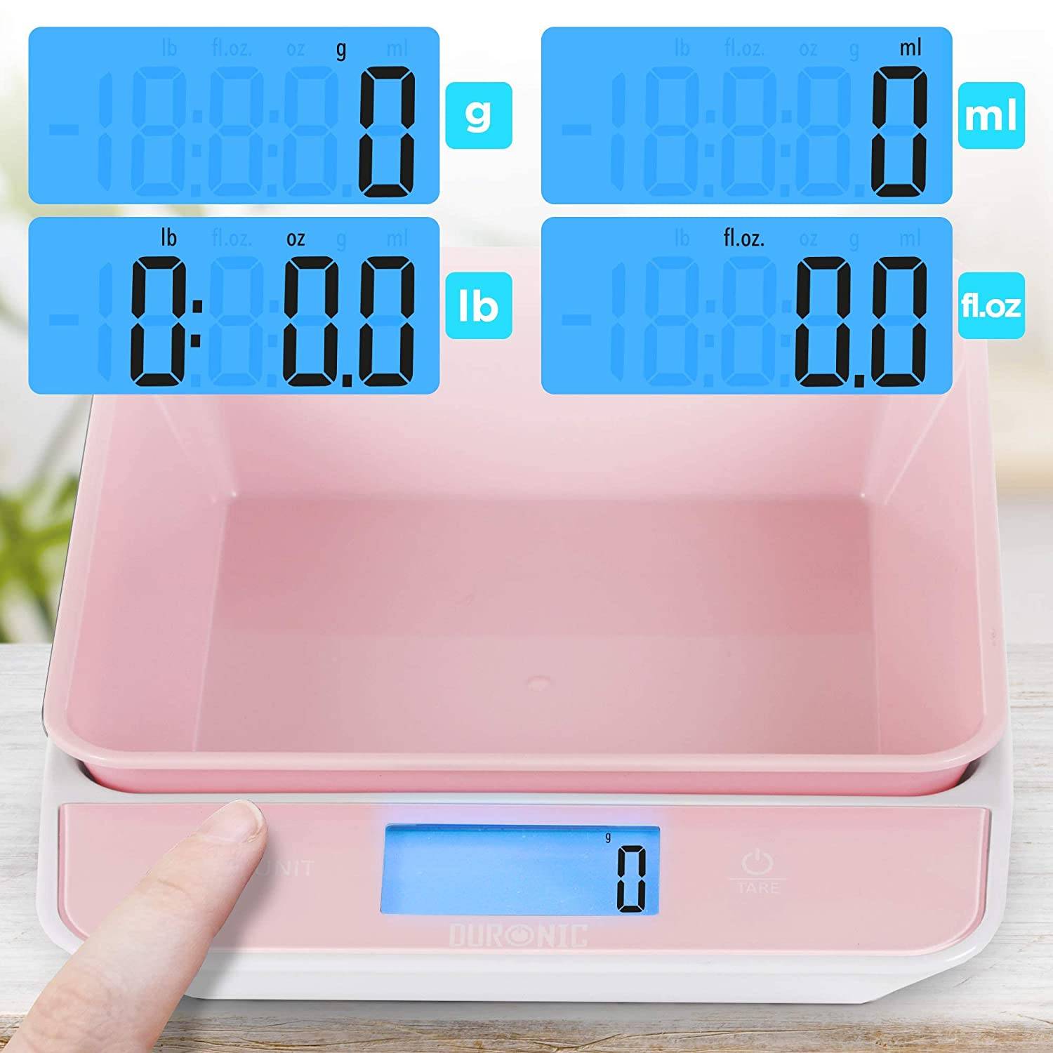 Duronic KS100 PK Küchenwaage - Digitale Lebensmittelwaage mit 1,2 L abnehmbarer Schüssel - Haushaltswaage bis 5kg-3