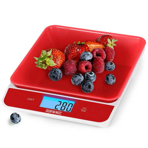 Duronic KS100 RD Küchenwaage - Digitale Lebensmittelwaage mit 1,2 L abnehmbarer Schüssel - Haushaltswaage bis 5kg