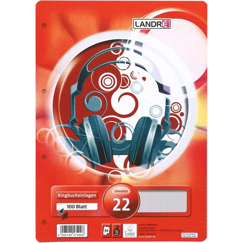 Landré Ringbucheinlage 100050461 A4 70g kariert 100 Bl./Pack. - 70 g/m² - 70 g/m