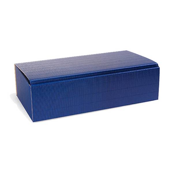 Flaschen-Präsentkarton 2er, 361 x 188 x 94 mm, saphirblau, offene Welle