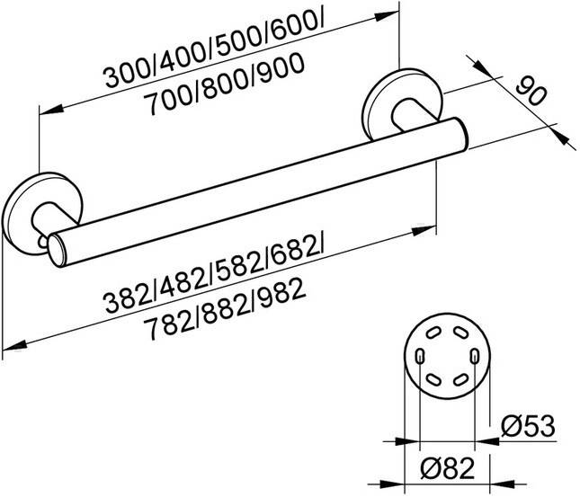 Keuco Plan Care Haltegriff 482mm, mit 2x Befestigungsset, Verchromt, 34901010400-1