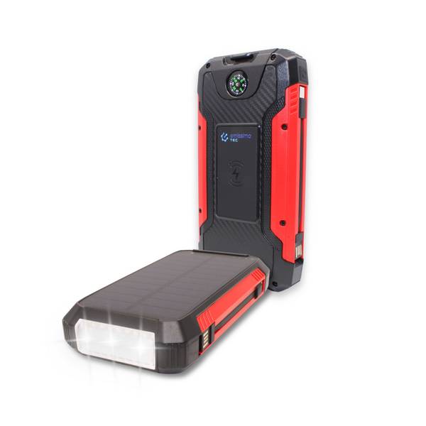 Emissimo Tec Alex Solar Powerbank kompakt Outdoor-Taschenlampe Wireless-Ladegerät 30.000mah Rot