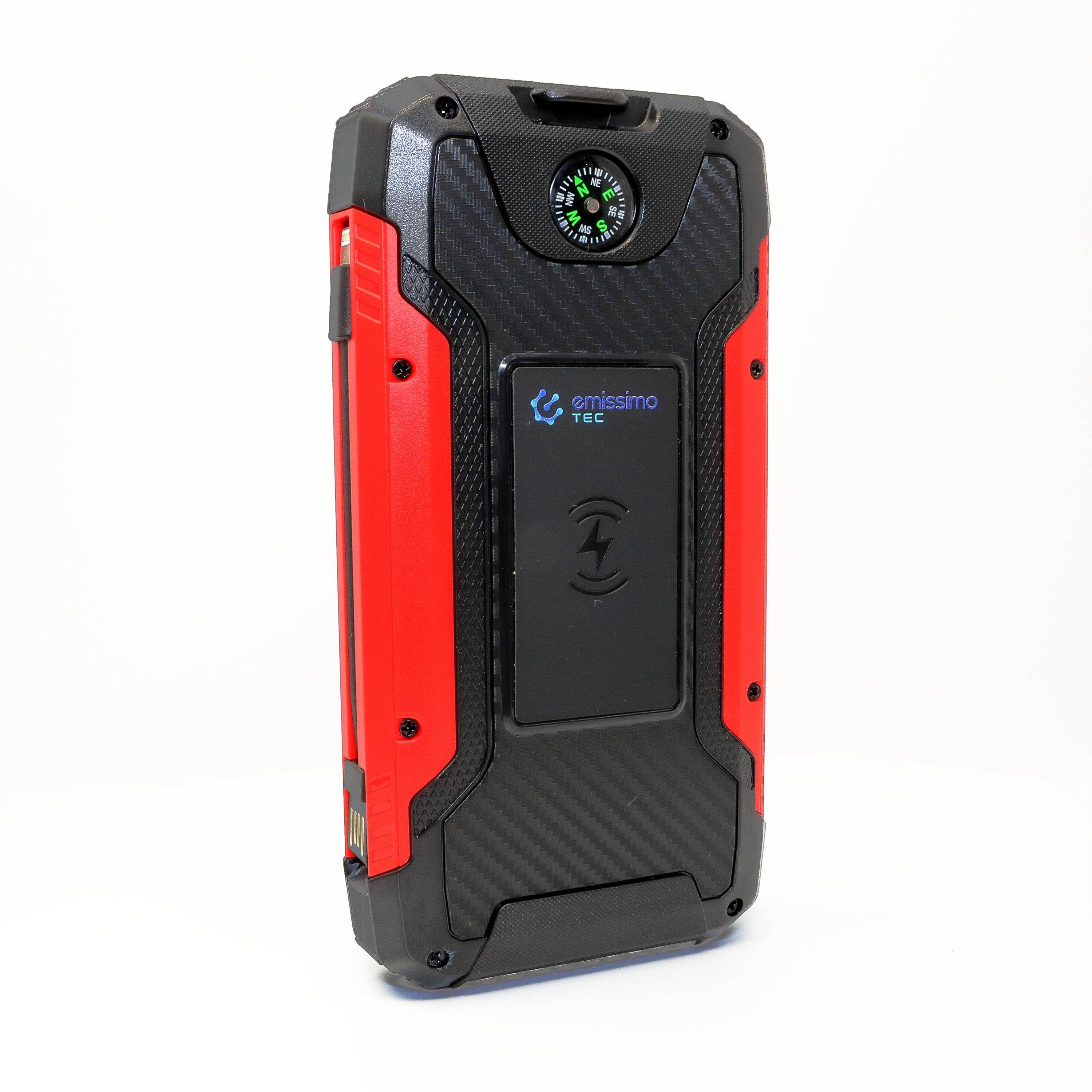 Emissimo Tec Alex Solar Powerbank kompakt Outdoor-Taschenlampe Wireless-Ladegerät 30.000mah Rot-1