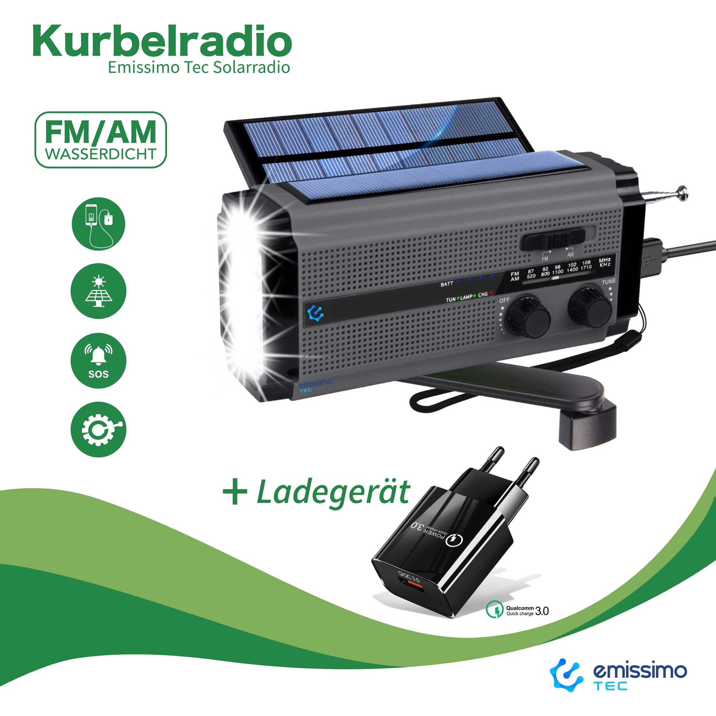 Emissimo Tec Solarradio -ONE- Notfallradio Akku Kurbelradio mit USB-Ladeanschluss und Powerbank-2