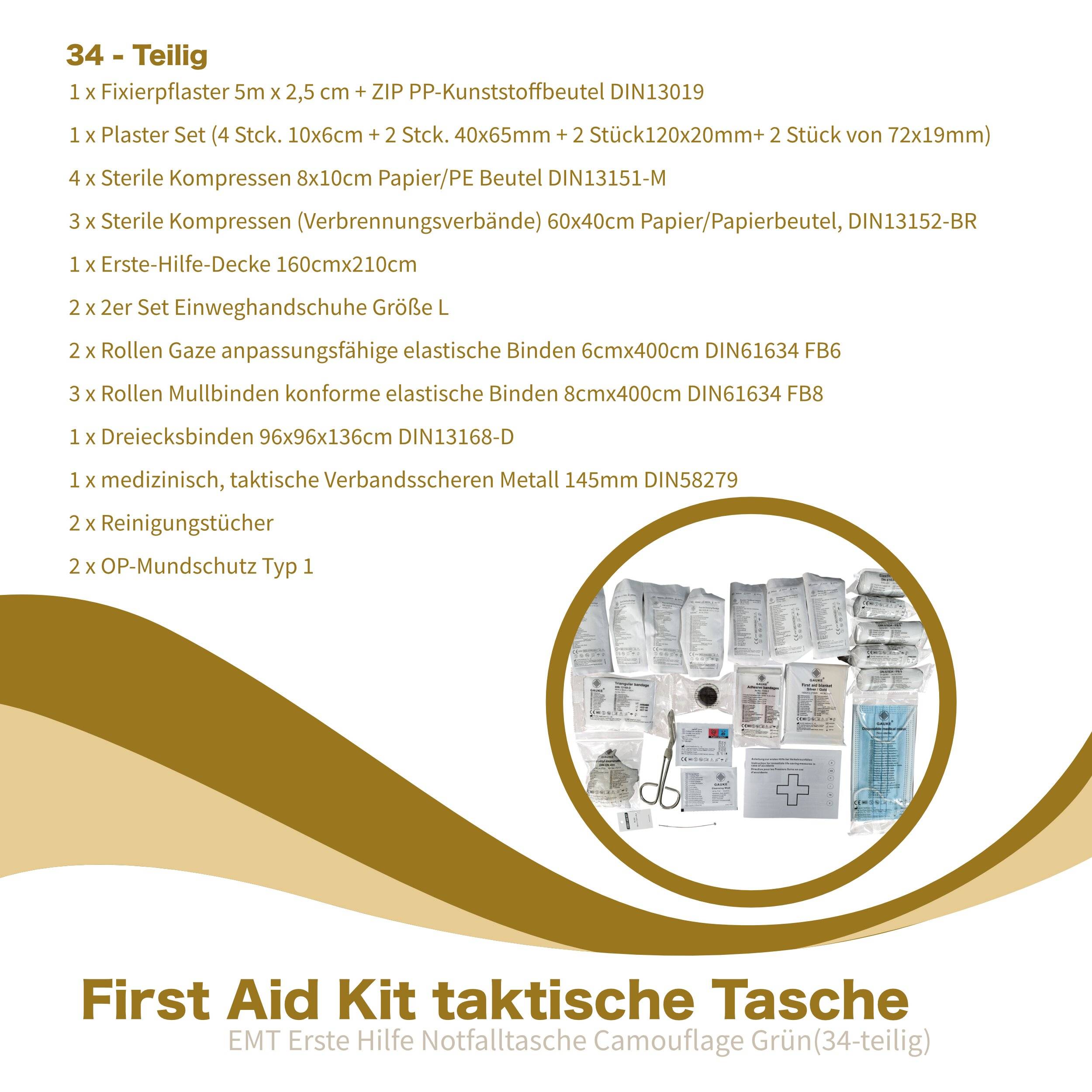 First Aid Kit taktische Tasche, EMT Erste Hilfe Notfalltasche Camouflage grün (34-teilig)-2
