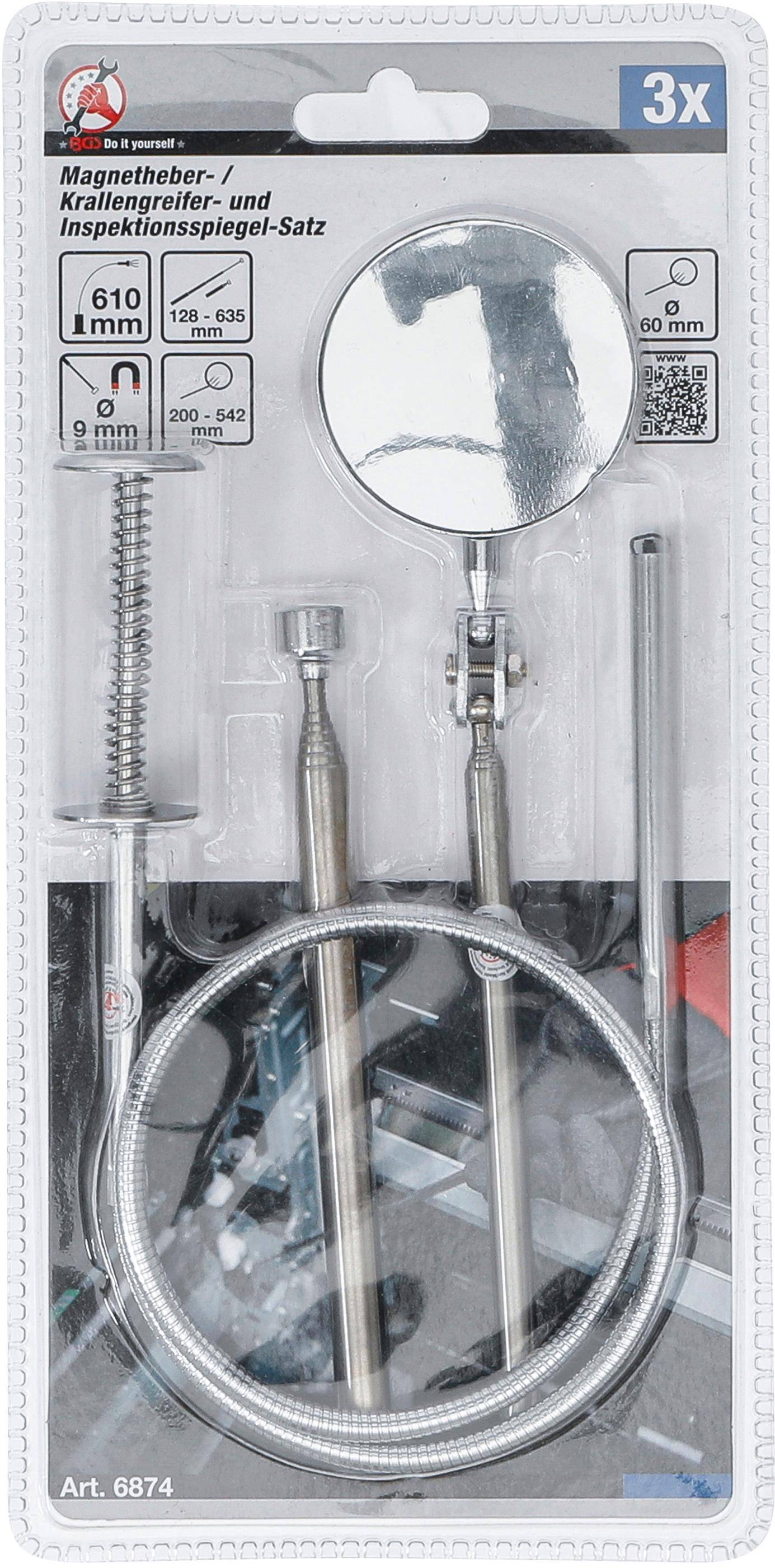 Magnetheber- / Krallengreifer- und Inspektionsspiegel-Satz 3-tlg.-2