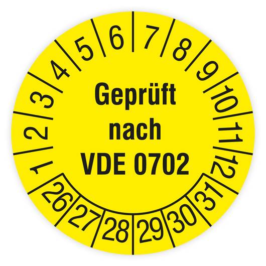 Prüfplakette, Geprüft nach VDE 0702, 2026, Standardfolie, Ø 30 mm, Heft-0