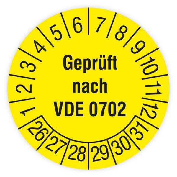 Prüfplakette, Geprüft nach VDE 0702, 2026, Standardfolie, Ø 30 mm, Heft
