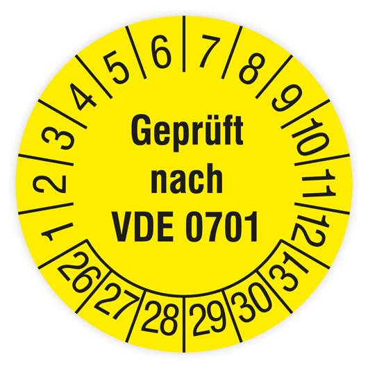 Prüfplakette, Geprüft nach VDE 0701, 2026, Standardfolie, Ø 30 mm, Heft-0