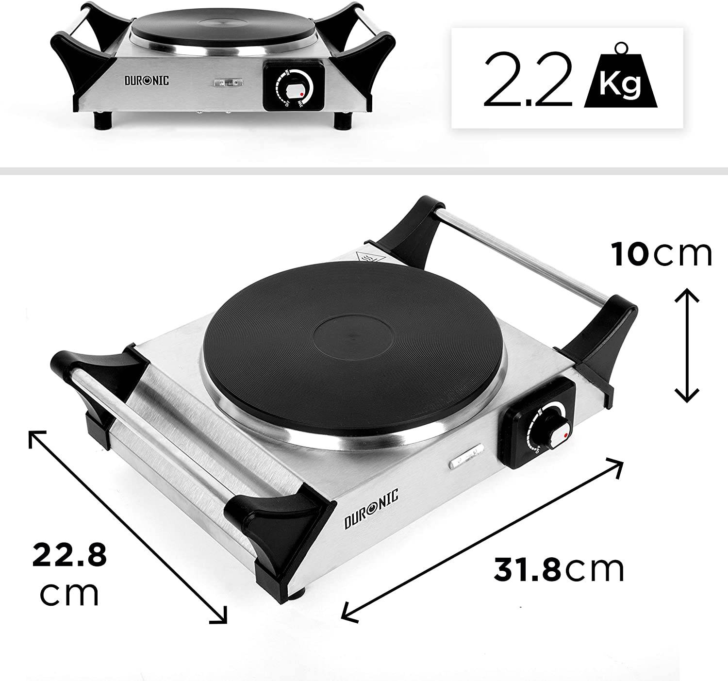 Duronic HP1 SS Kochplatte - elektrische Herdplatte 1500W - Kochfeld aus rostfreiem Edelstahl - stufenlose Temperatur-1