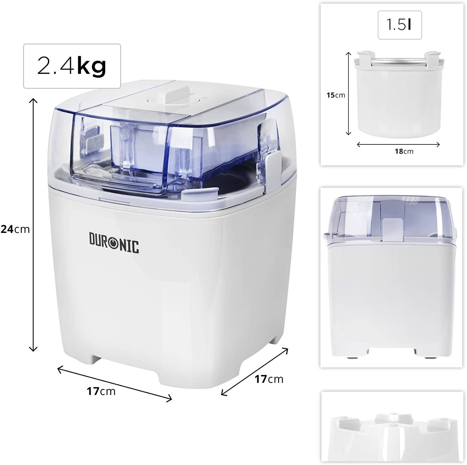 Duronic IM540 Eismaschine - Gefrierbehälter mit 1,5 L Fassungsvermögen - fertiges Dessert in 15-30 Minuten-1