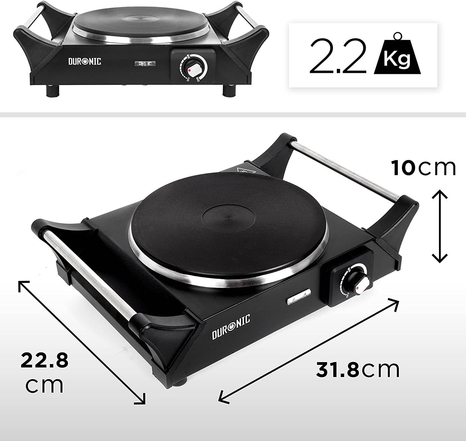 Duronic HP1 BK Kochplatte - elektrische Herdplatte 1500W - Kochfeld aus rostfreiem Edelstahl - stufenlose Temperatur-2