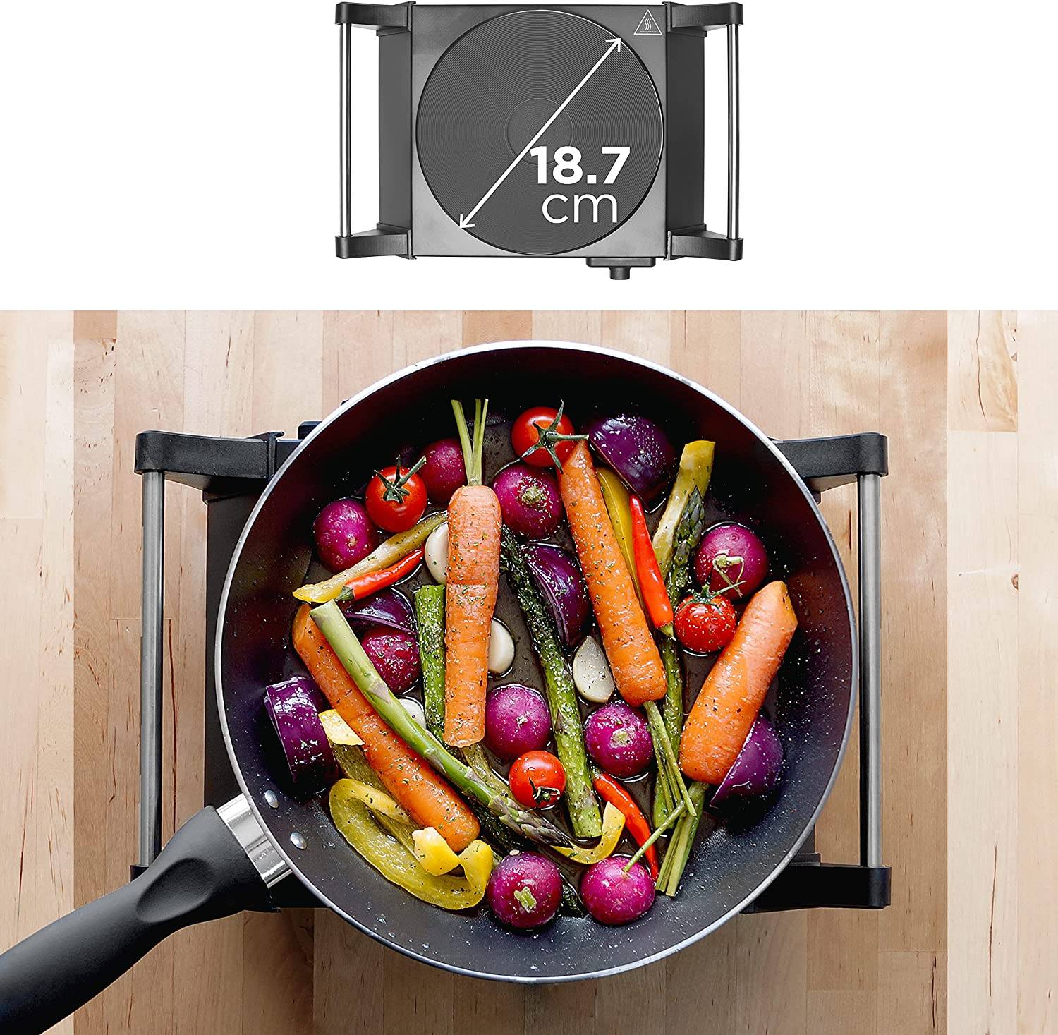 Duronic HP1 BK Kochplatte - elektrische Herdplatte 1500W - Kochfeld aus rostfreiem Edelstahl - stufenlose Temperatur-3