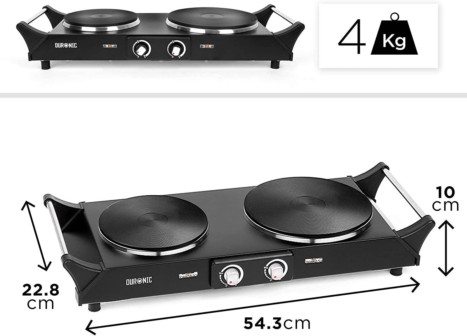 Duronic HP2 BK Kochplatte - elektrische Herdplatte 2500W - Kochfeld aus rostfreiem Edelstahl - stufenlose Temperatur-1