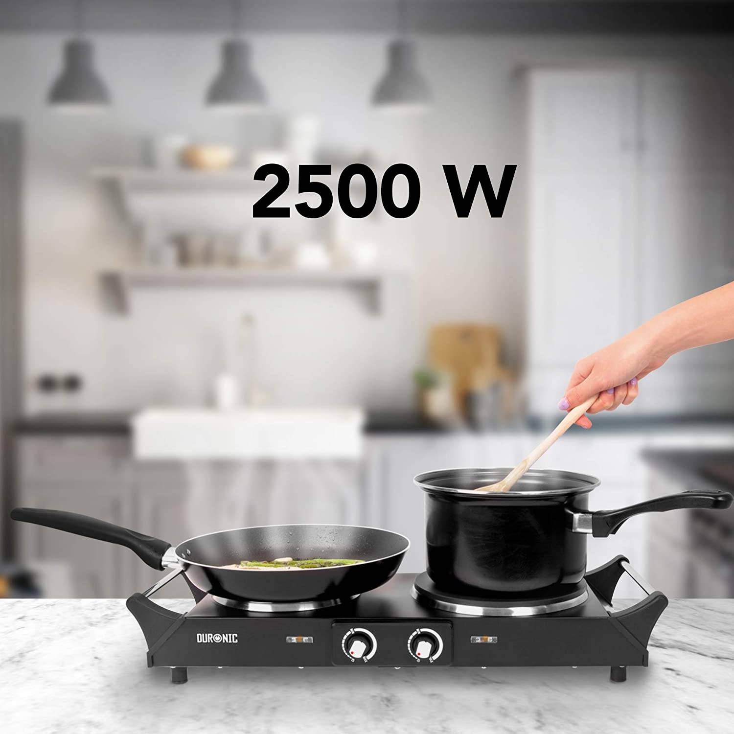 Duronic HP2 BK Kochplatte - elektrische Herdplatte 2500W - Kochfeld aus rostfreiem Edelstahl - stufenlose Temperatur-3