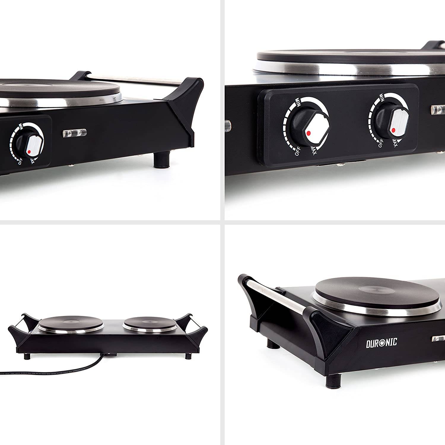 Duronic HP2 BK Kochplatte - elektrische Herdplatte 2500W - Kochfeld aus rostfreiem Edelstahl - stufenlose Temperatur-4
