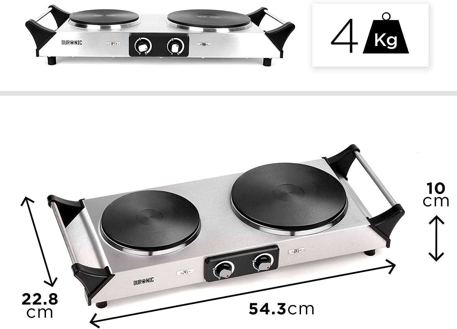 Duronic HP2 SS Kochplatte - elektrische Herdplatte 2500W - Kochfeld aus rostfreiem Edelstahl - stufenlose Temperatur-1