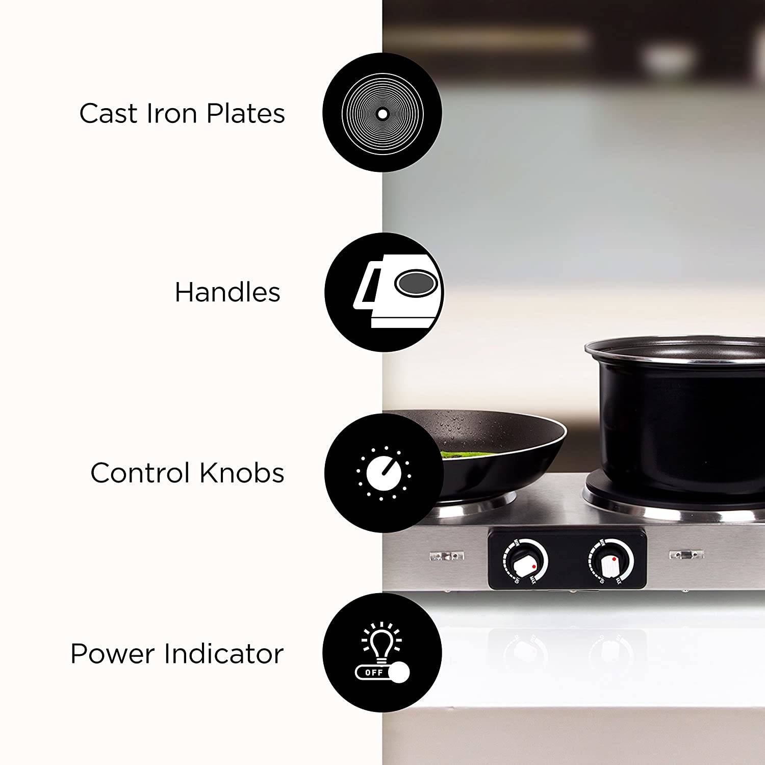 Duronic HP2 SS Kochplatte - elektrische Herdplatte 2500W - Kochfeld aus rostfreiem Edelstahl - stufenlose Temperatur-2