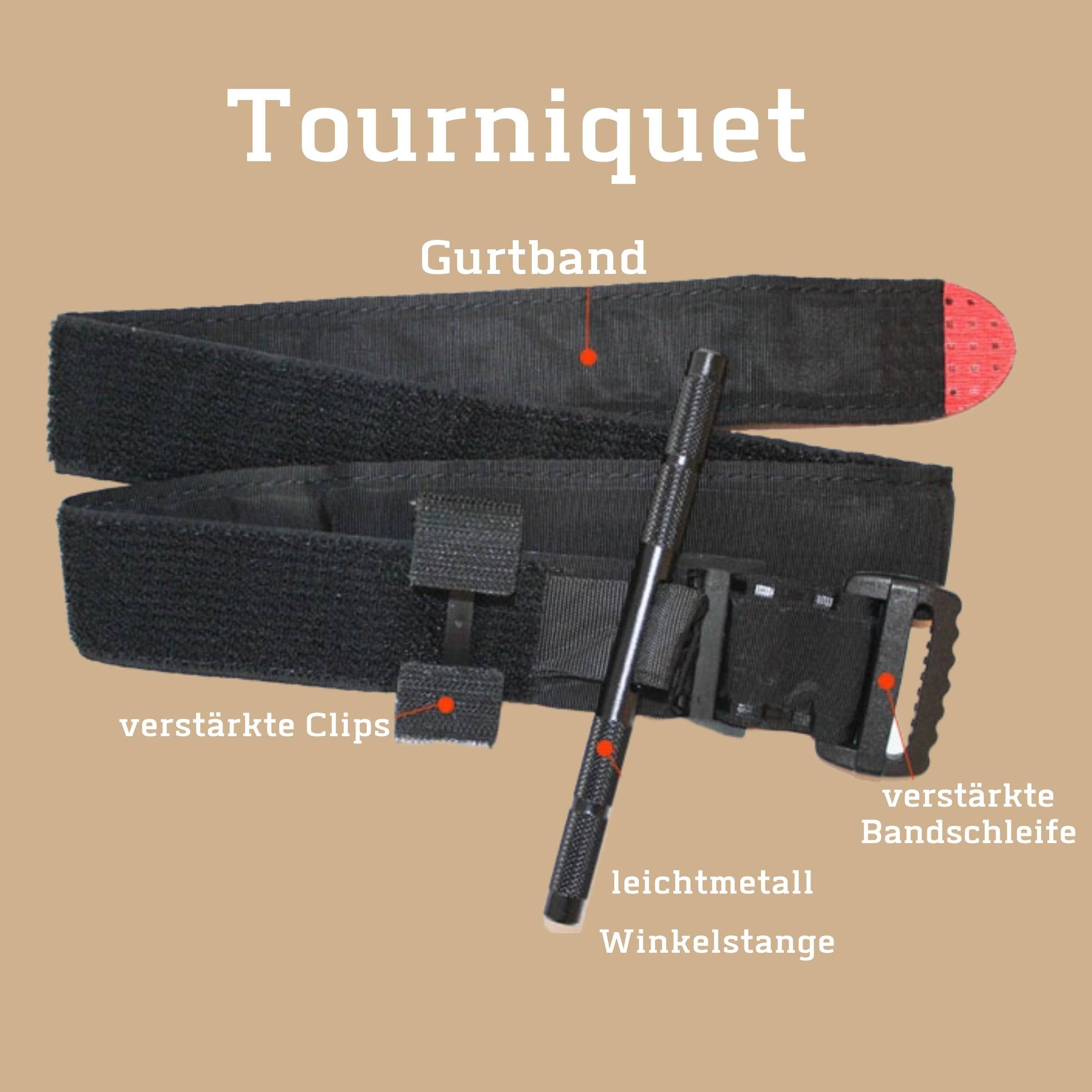 Symbolbild für Notfall Tourniquet -MTE- Aderpresse Blutverlust Kontrolle Erste Hilfe Reaktion schwarz