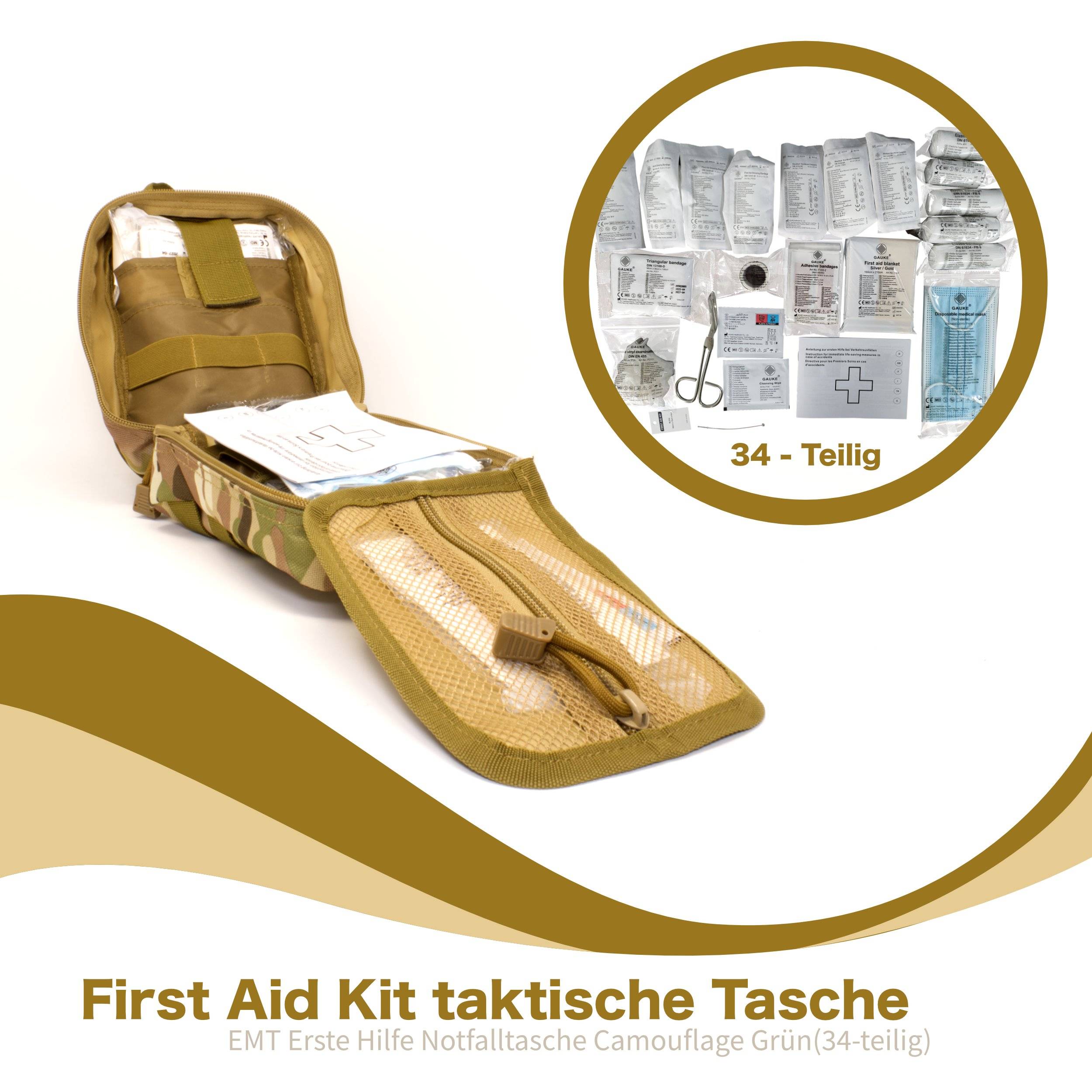 First Aid Kit taktische Tasche, EMT Erste Hilfe Notfalltasche Camouflage grün (34-teilig)-10