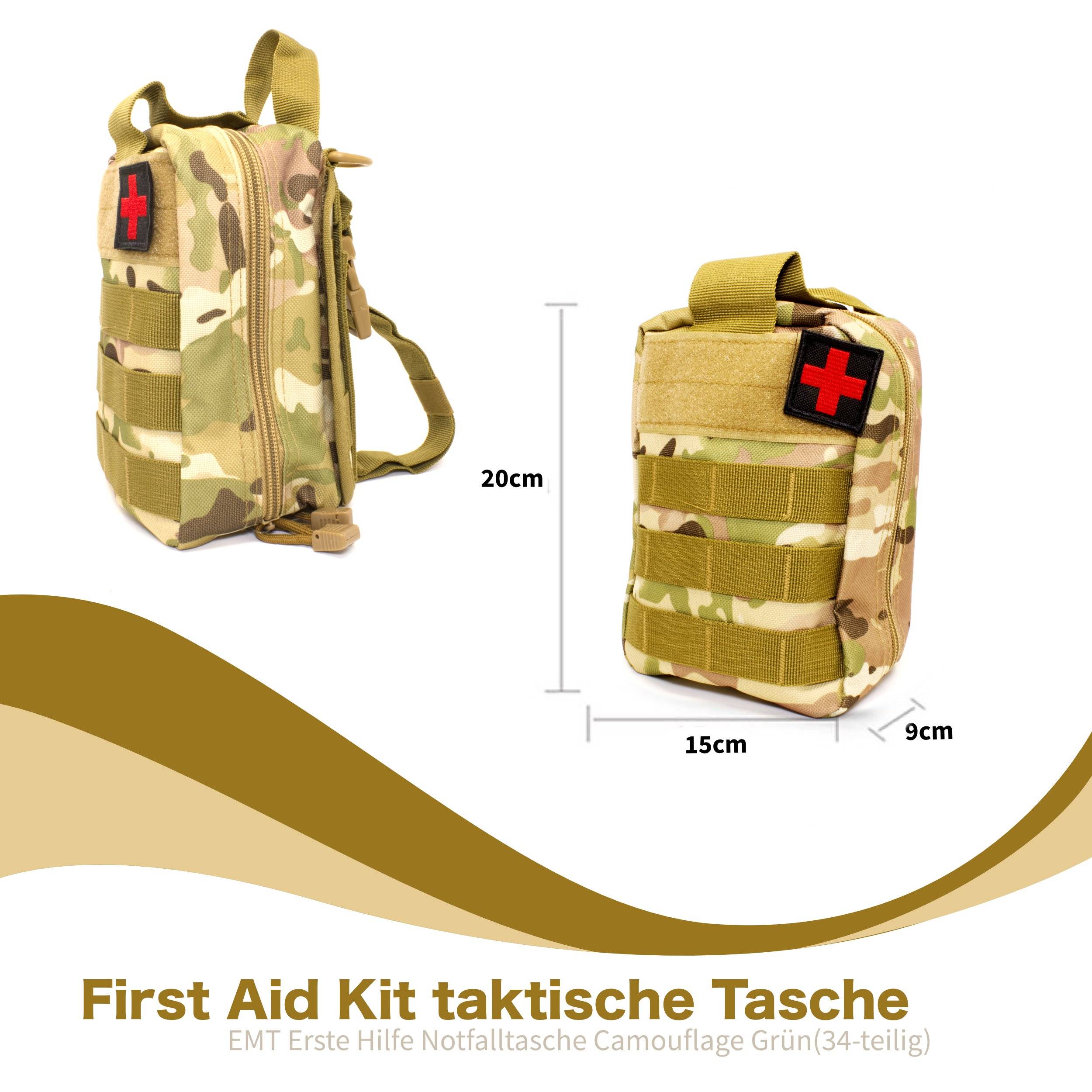 First Aid Kit taktische Tasche, EMT Erste Hilfe Notfalltasche Camouflage grün (34-teilig)-8