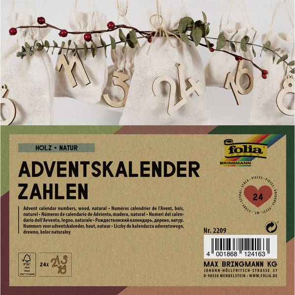 Adventskalender-Holzzahlen natur