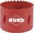 Rote Lochsäge mit der Aufschrift 'RUKO', gezackte Schneide, zylindrische Form, geeignet für präzise Bohrarbeiten in verschiedenen Materialien.