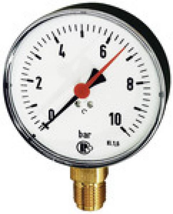 Standardmanometer, Stahlblech, G 1/2 unten, 0 - 10,0 bar, Ø 160