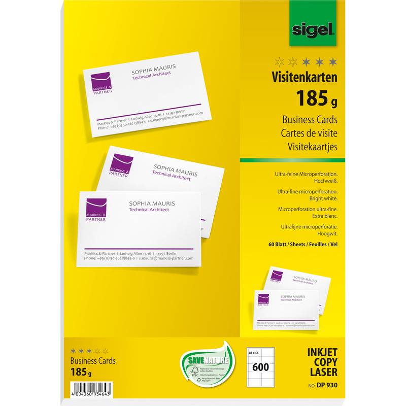 sigel Visitenkarten, 85 x 55 mm, 185 g/qm, hochweiß-0