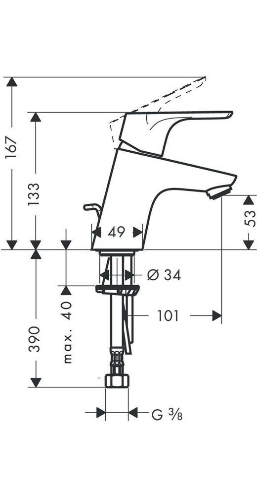 Hansgrohe Focus Einhebel-Waschtischmischer 70mm 5l/min mit Zugstangen-Garnitur, Chrom-1