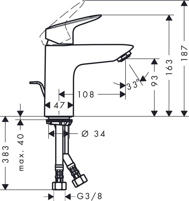 hansgrohe Logis Einhebel-Waschtischmischer 100mm 5l/min Chrom mit Zugstangen-Garnitur-1