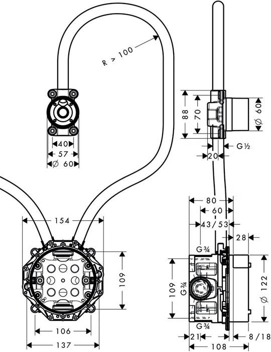 HG Grundkörper DN 20 Axor Elektro-WT-Misch UP f Wd-Mon-2