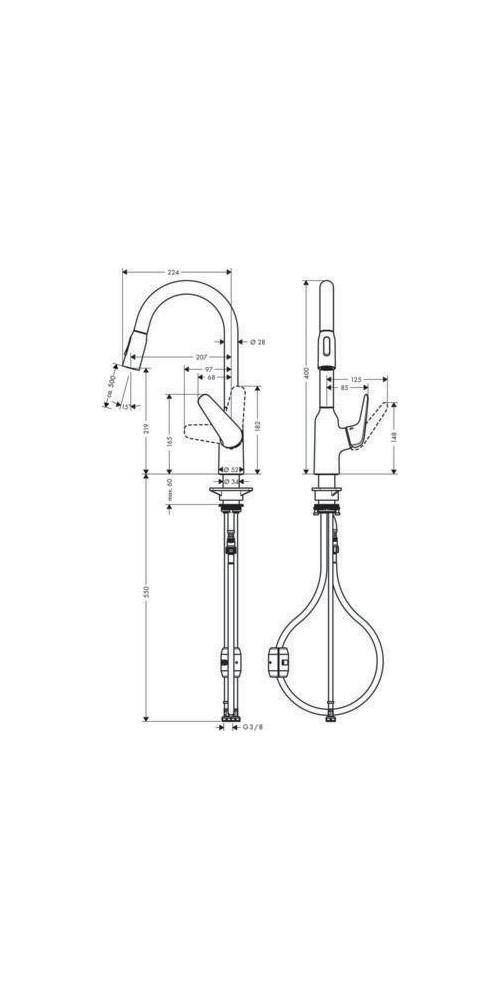 HG Spültischmischer 220 Ausziehbrause M429-H220ST edelstahl-optik-1