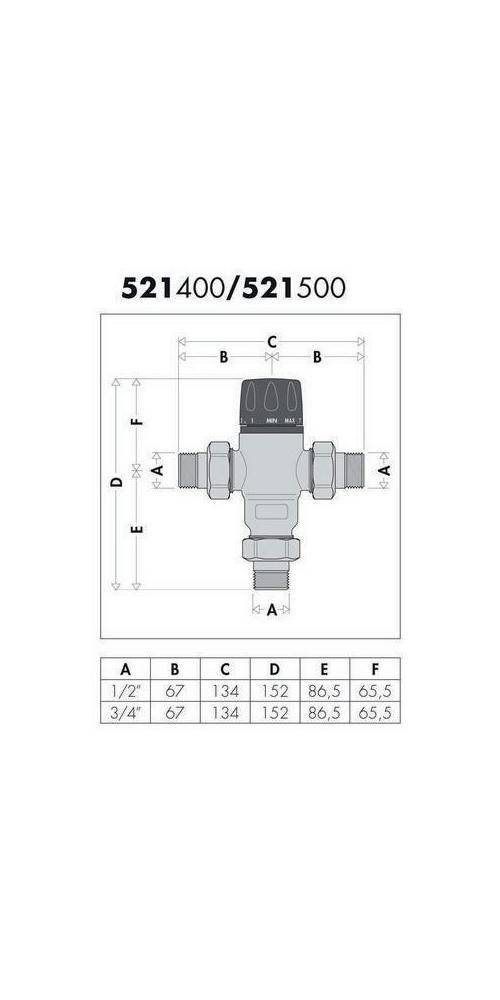 CALEFFI 521500 Thermomischer 521 Messing, einstellbar 3/4Zoll, 30-65 GrC Messing-1