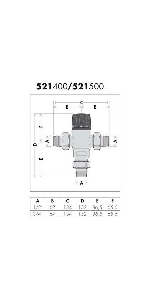 CALEFFI 521500 Thermomischer 521 Messing, einstellbar 3/4Zoll, 30-65 GrC Messing-2
