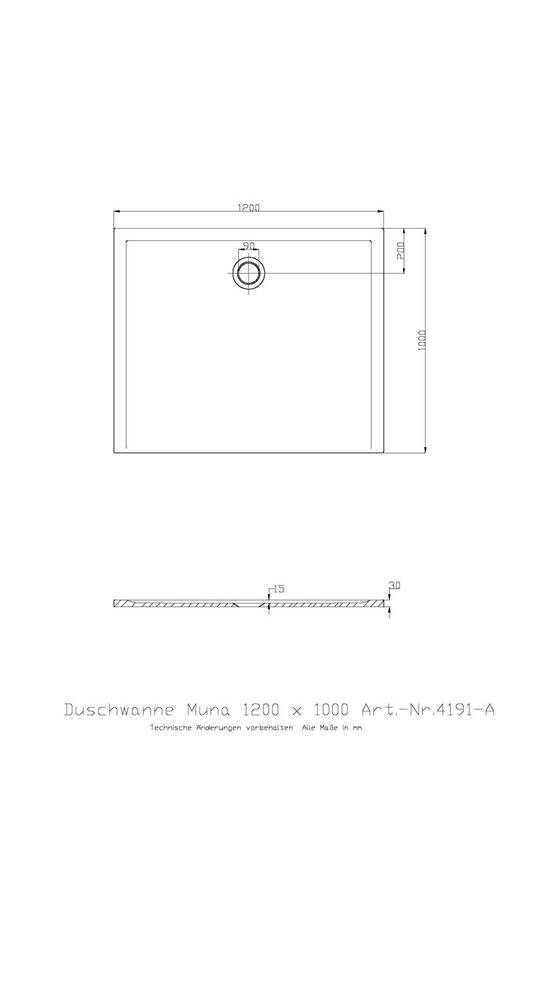 Hoesch Mineralguss-Duschwanne MUNA 1200x1000x30mm we-1