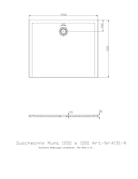 Hoesch Mineralguss-Duschwanne MUNA 1200x1000x30mm we-2