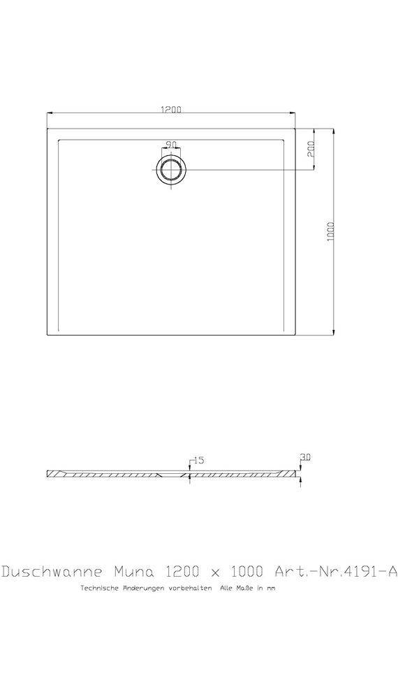 Hoesch Mineralguss-Duschwanne MUNA 1200x1000x30mm we-3