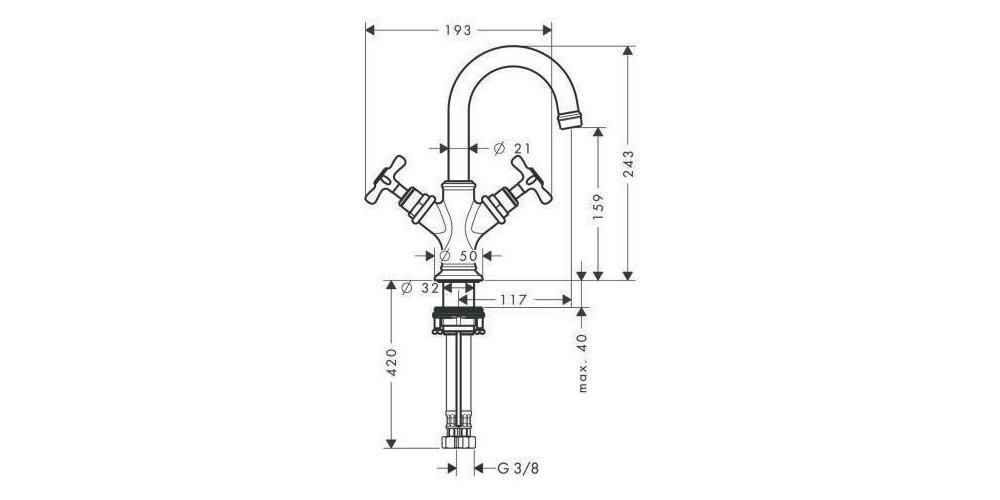 2-Griff-WT-Armatur 160 AXOR MONTREUX DN 15 f HWB m ZAG 1 1/4Zoll chrom-1