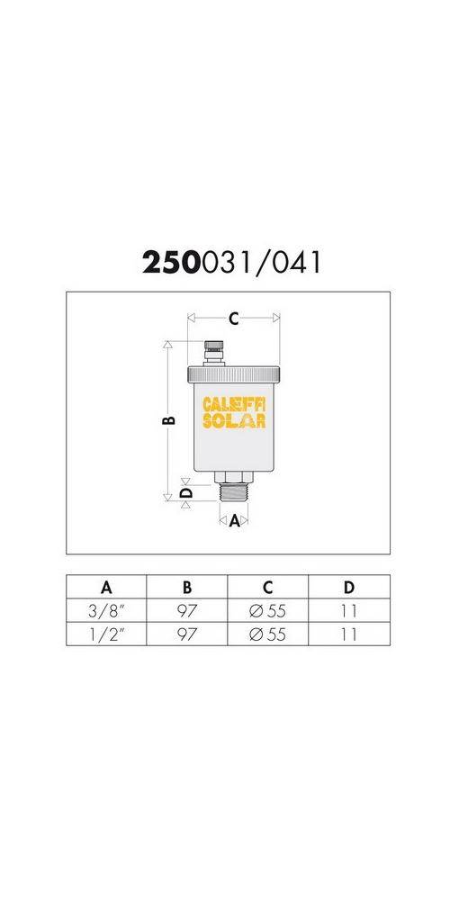 CALEFFI 250131 Automatischer Schnellentlüfter Solar 250 3/8Zoll mit Kugelhahnabs-1