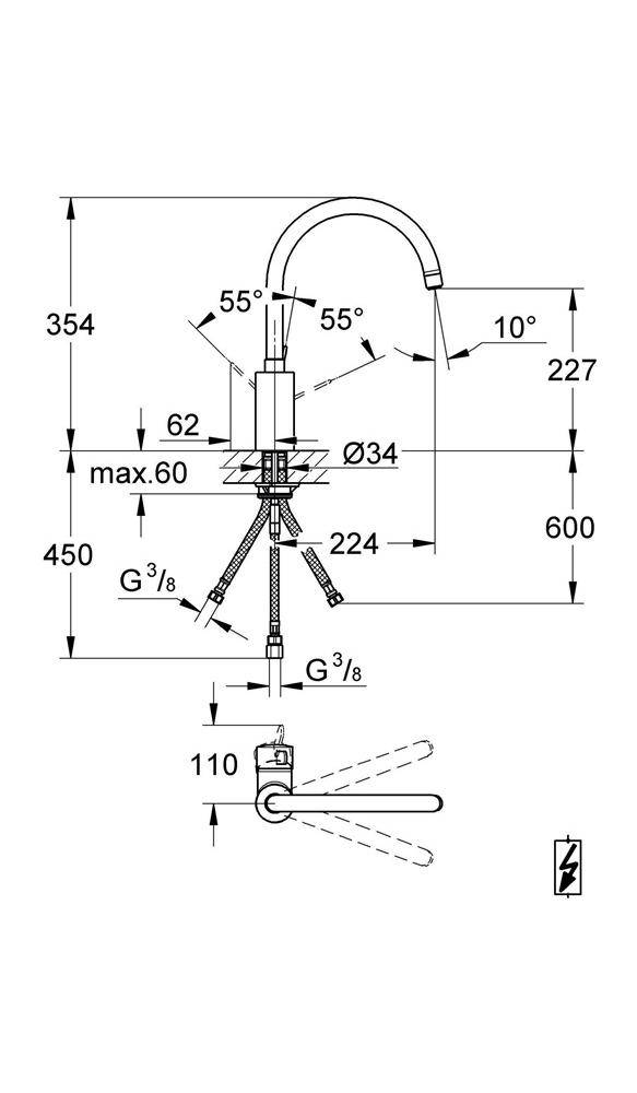 GROHE EH-Spültischbatterie EUROSMART C 1/2Zoll ho Ala ND chr-1