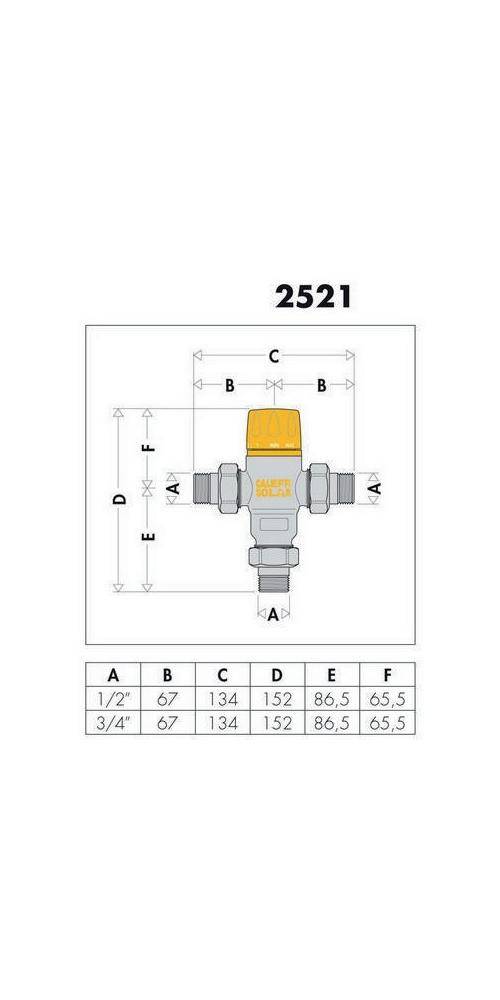 CALEFFI 252153 Solar-Thermomischer 252 für Eingangstemperaturen bis 100 GrC 3/4Z-1