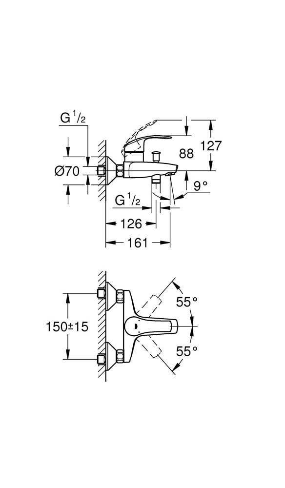 Grohe Eurosmart Einhand-Wannenbatterie, Wandmontage, Chrom, 33300002-2